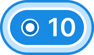 A blue cluster badge with a target icon and a count of 10, representing moving assets